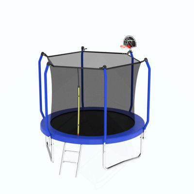 Trampoline with Basketball Hoop, ASTM Approved Reinforced Type Outdoor Trampoline with Enclosure Net