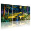 Abstrait forêt enchantée, paysage nocturne avec étoiles et fleurs, ensemble de 3 impressions sur toile-1869851947