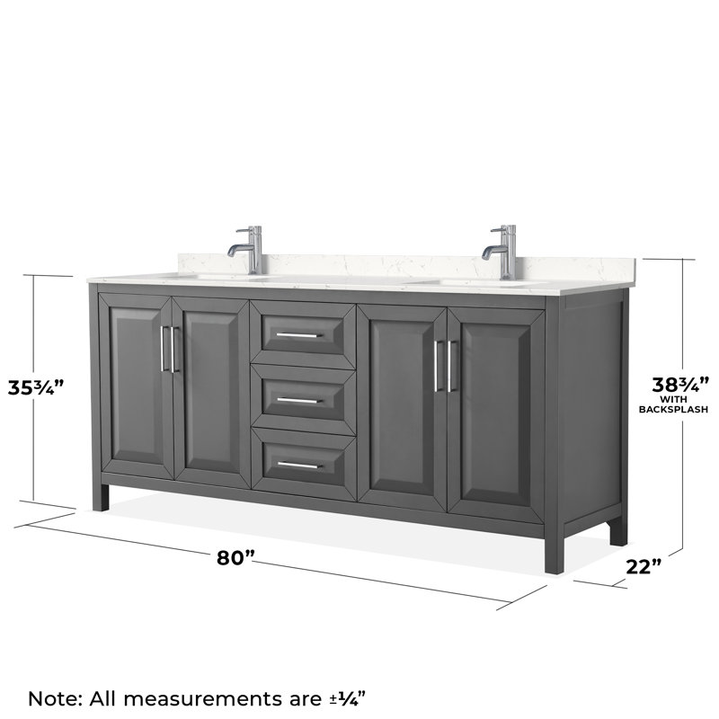Daria 80'' W Double Vanity, Dark Gray, Polished Chrome, Carrara Cultured Marble