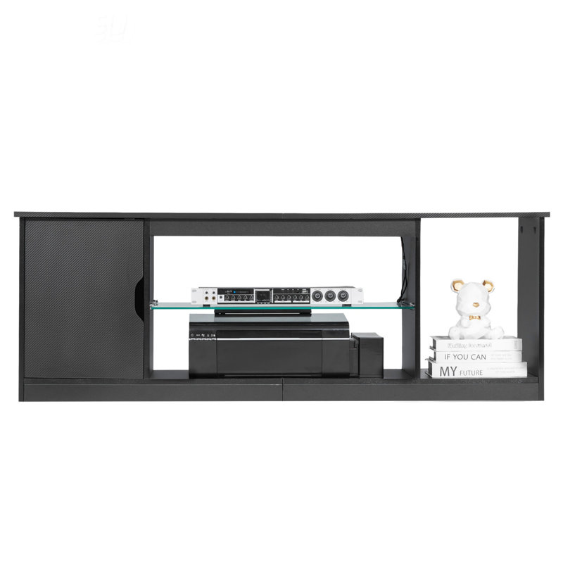 TV Stand for TVs up to 65 in Modern Entertainment Center with Glass Shelf