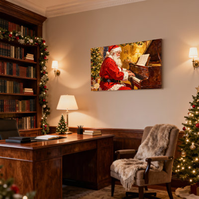 Noël, père Noël jouant du piano, ensemble de 3 impressions sur toile, scène de Noël