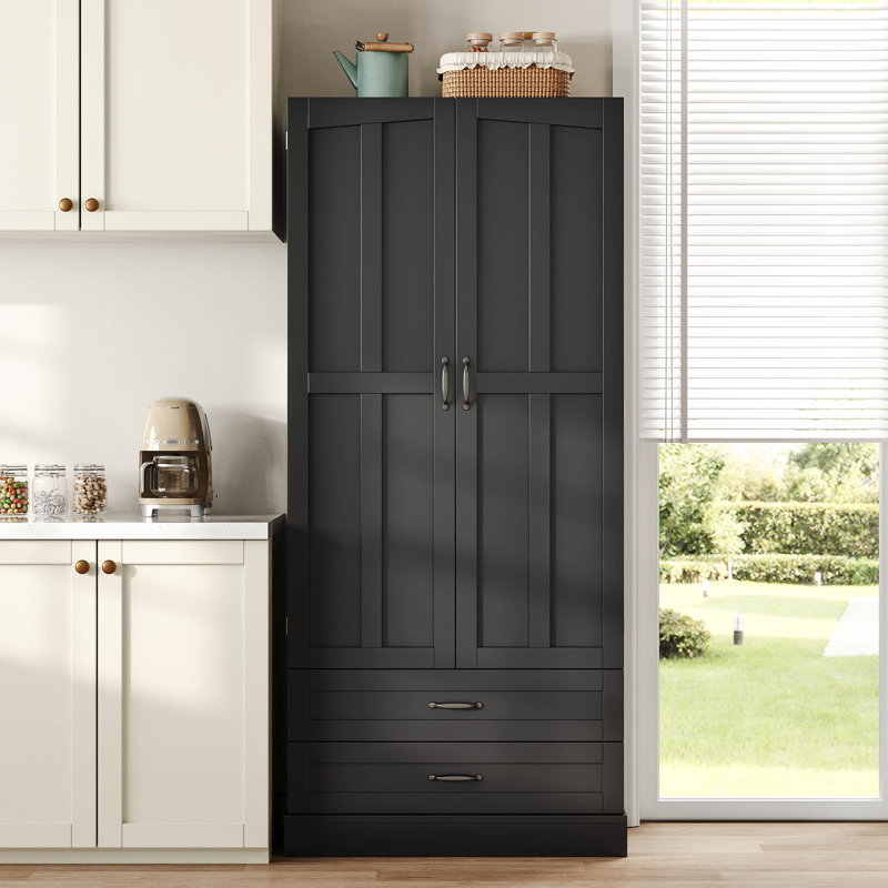 Tall Kitchen Cabinet With Shelves, Black