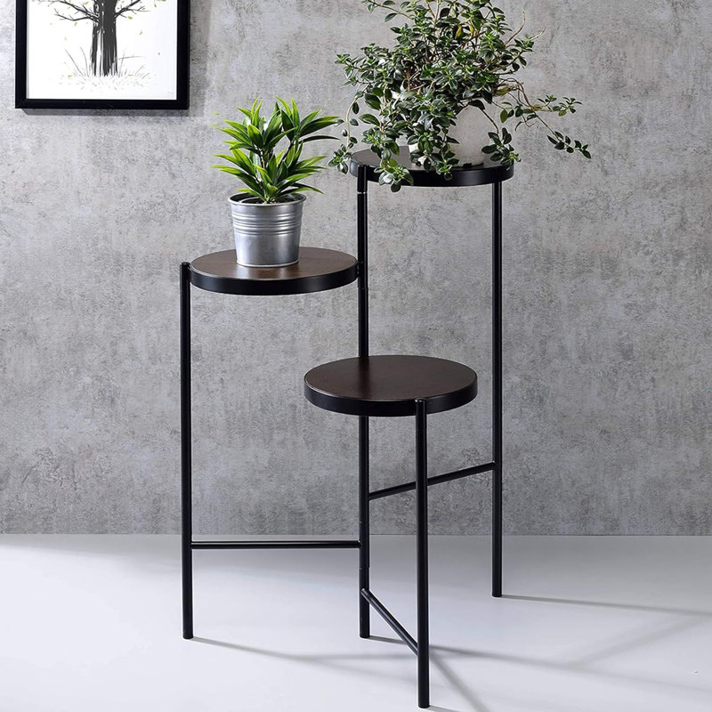 Support pour plante pliable à trois niveaux en métal noir avec dossier ouvert, 18 po de largeur, 19 po de profondeur, 30 po de hauteur, 9 lb