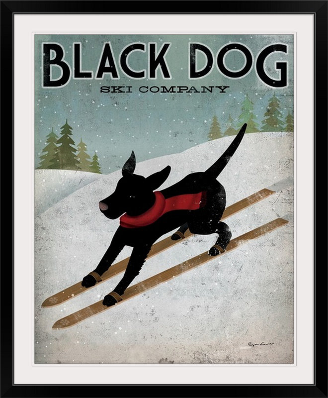 « black dog ski » par ryan fowler, affiche rétro, H 36 po x l 29 po x P 1,5 po, Toile