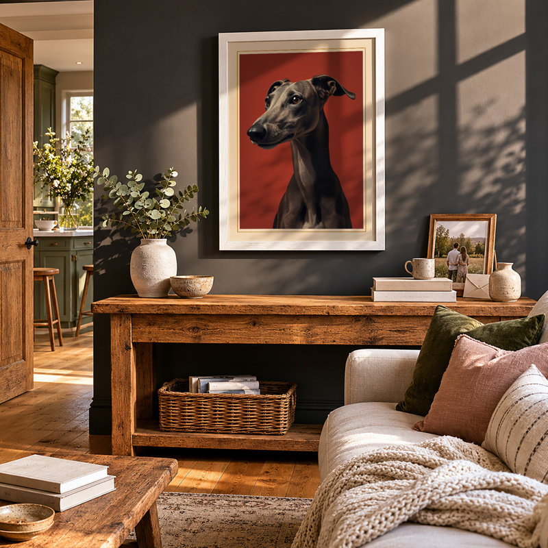 Greyhound in Profile Minimalist - Framed Print, A4 - 29.7 x 21.0 cm, White