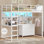 Lit mezzanine simple avec bureau en forme de L, 7 tiroirs de rangement et station de charge, lits mezzanine en métal avec lumières à DEL, rangement pour bibliothèque, grand panneau perforé, barrière de sécurité et échelle, blanc