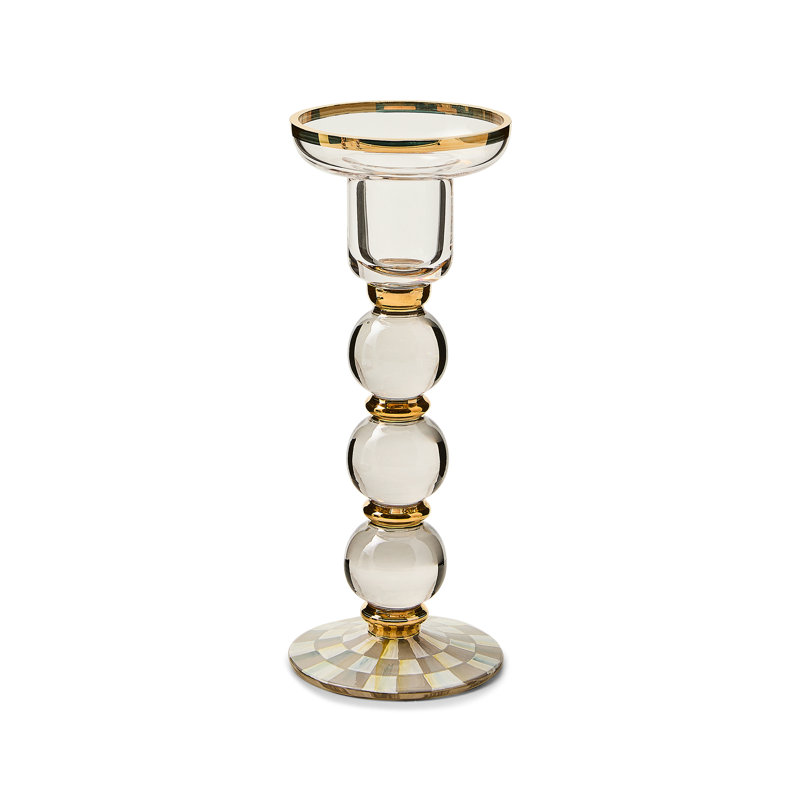 Sterling Check Large Glass Candlestick, 7.25" H x 2.75" W x 2.75" D