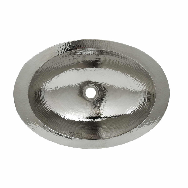 Hibiscus Hand-Hammered Copper Oval Drop-In Bathroom Sink, Polished Nickel