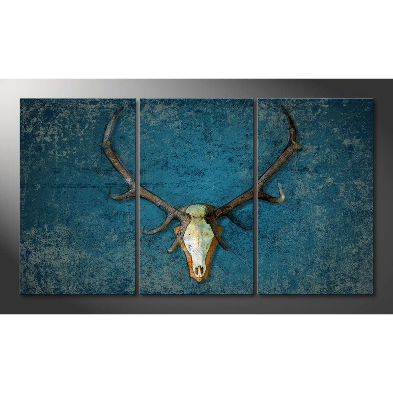 Deer Head - Wrapped Canvas Print, 100 cm H x 180 cm W, 3 Piece Canvas Set