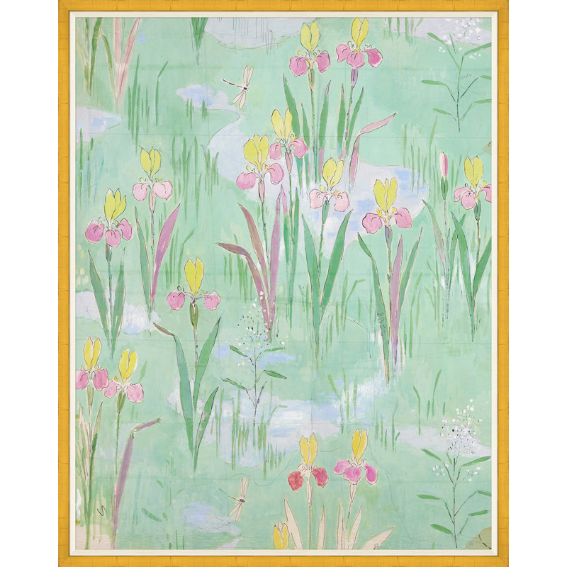 Fleur Vertes 1 Print by Paule Marrot, 54" H x 43" W x 1.25" D, Gold Framed