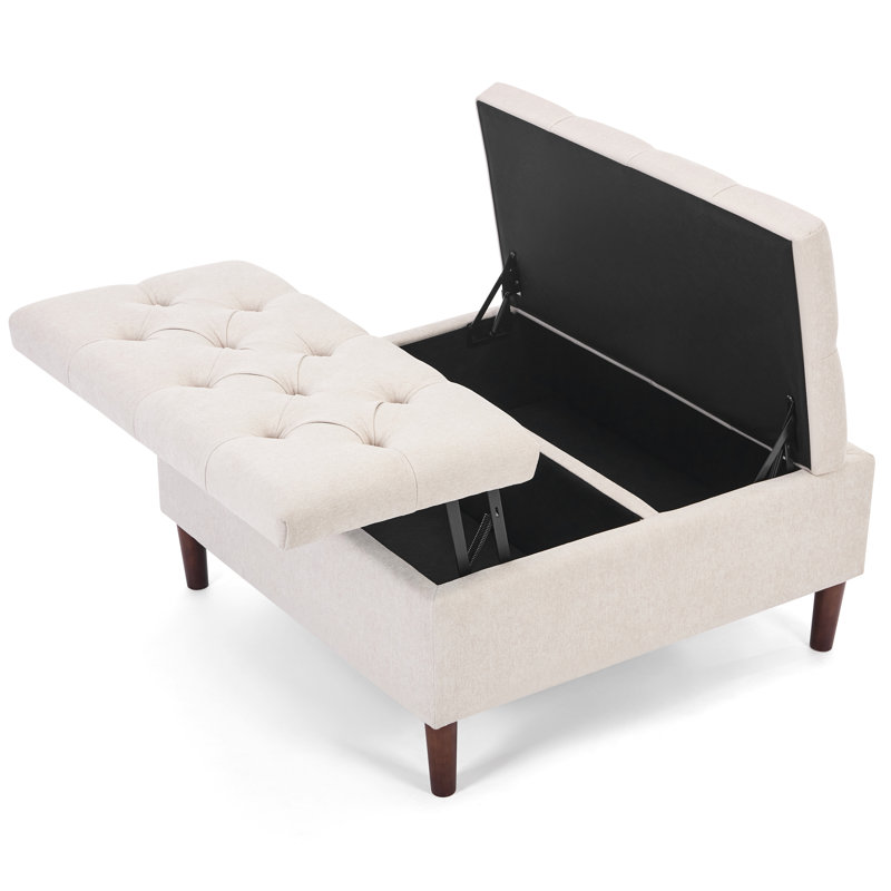 Table basse avec repose-pieds carré 35 "avec grand rangement, Beige