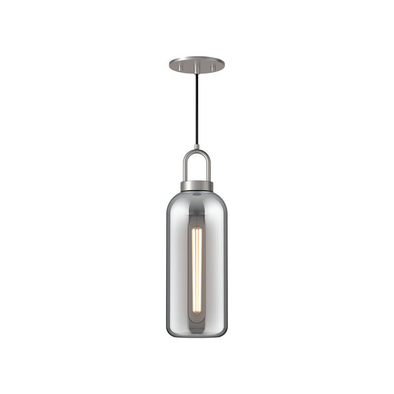 Luminaire suspendu cylindrique Minneapolis, Nickel brossé, Fumée, H 14,88 po x l 5,13 po x P 5,13 po