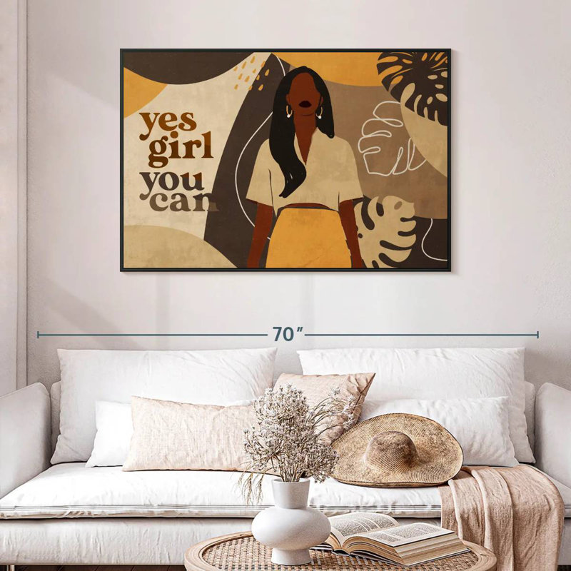 Illustration d'une femme bohème, 46 po x 31 po, Cadre flottant noir