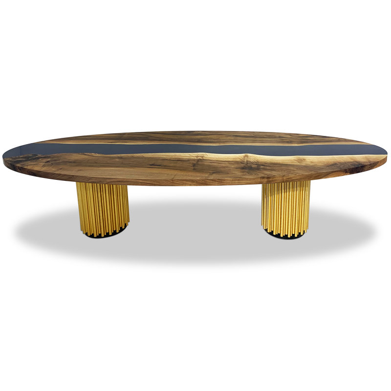 Evohe Oval Walnut Wood Dining Table, 48" W x 108.3" L