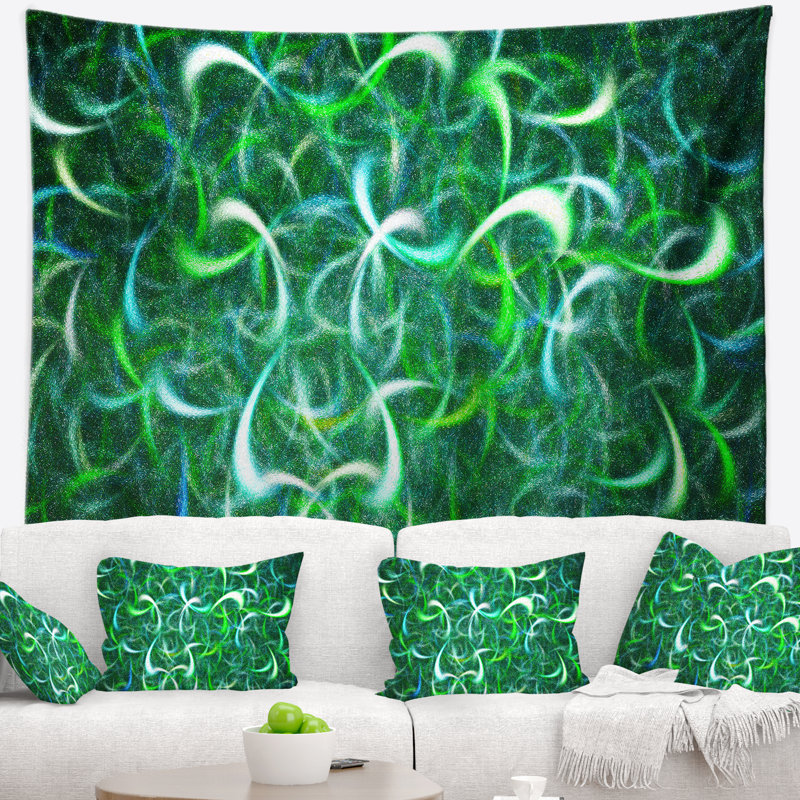 Tapisseriee abstraite d’art fractal vert aquarelle, H 68 po x l 80 po