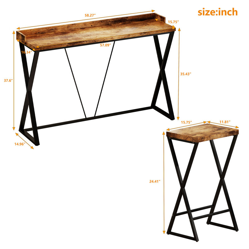 Ensemble de table et tabouret de bar avec tabourets Geesey, Brun