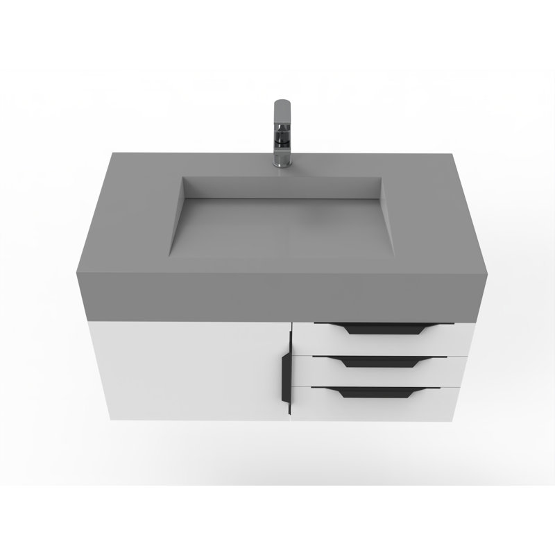 Ensemble de meuble-lavabo mural simple 36 po Nile, gris, Blanc, Noir