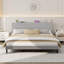Structure de lit avec station de charge USB, structure de lit tapissier en velours côtelé avec tête de lit réglable, support de lattes en bois, aucun sommier requis, assemblage facile-27035351-27035347