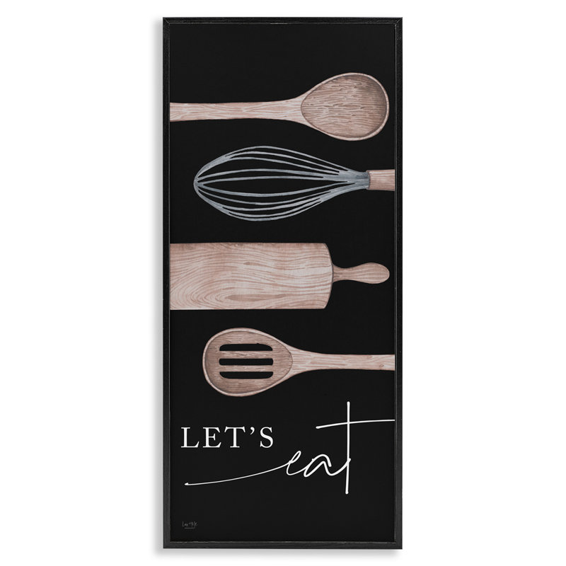«Let's Eat with Kitchen Ustensiles», estampe numérique encadrée par Lux + Me Designs, Giclée encadrée noir minuit