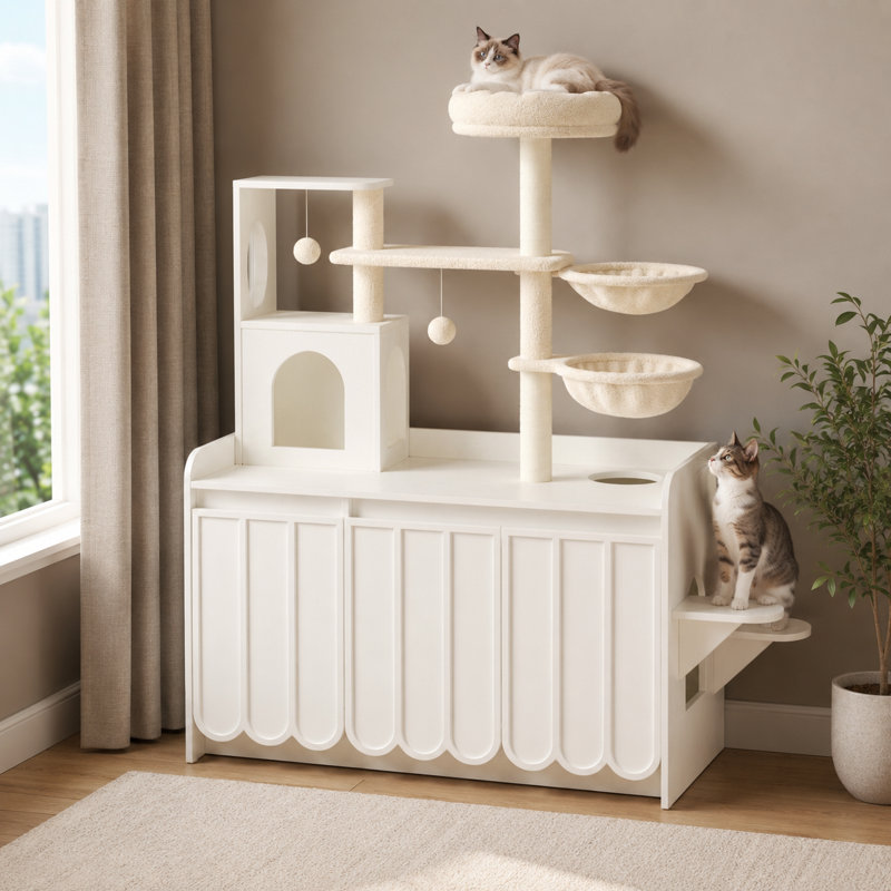 50.6" Cat Tree with Litter Box Enclosure and Storage