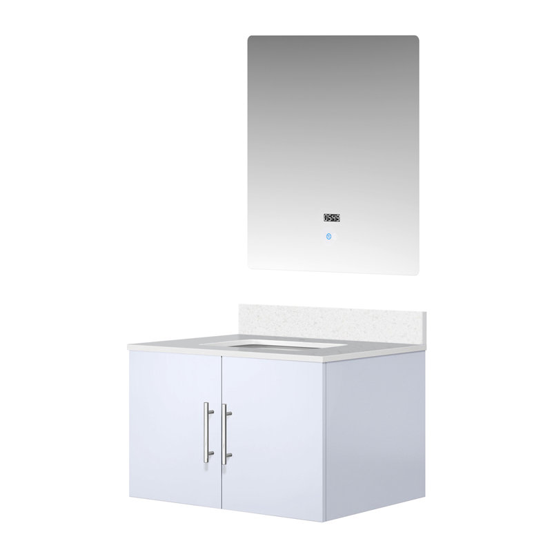 30 po Miroir à DEL et meuble-lavabo gris foncé avec quartz, robinet - installation de salle de bain pratique et comptoir en quartz