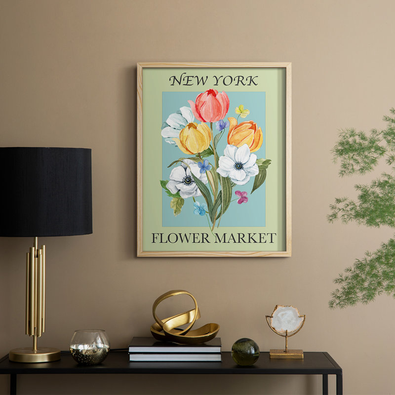 New York Flower Market, reproduction encadrée - bois massif, Naturel, H 21 po x l 17 po