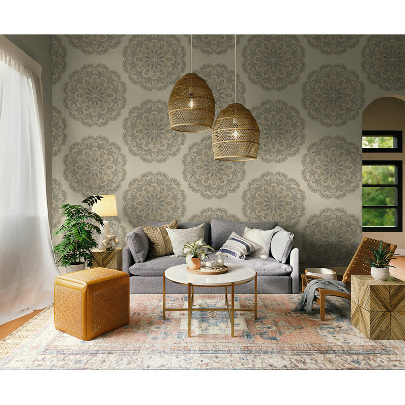 Dolphus 10m x 52.07cm Textured Metallic Finish Paste the Wall Wallpaper Roll, Beige/Gold/Brown