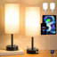 Lampe de chevet avec port de charge USB-A USB-C Ampoule en lin 6 W à intensité variable