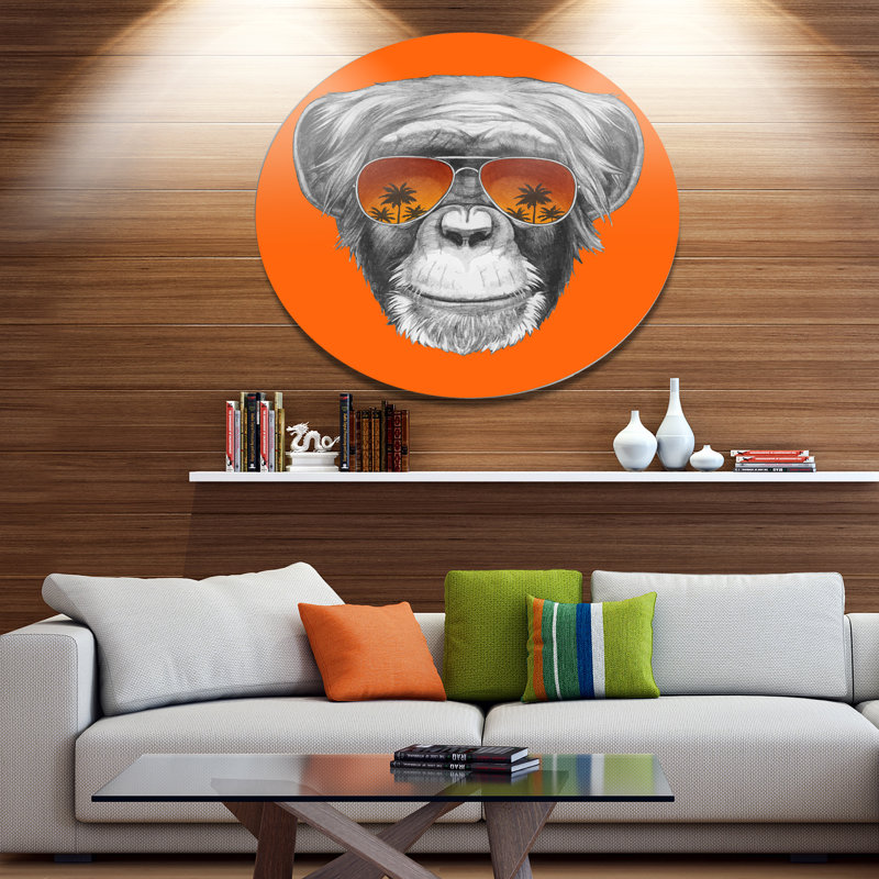 Alfaro " Monkey With Mirror Sunglasses ", 38" H x 38" W x 1" D, Metal