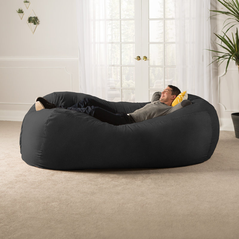 7 Foot Giant Bean Bag Sofa, Black Microsuede