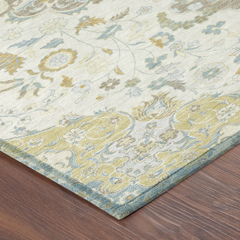 Tapis damassé intérieur / extérieur lavable à la machine ACN2611, Ivoire ivoire, 1 pi 8 po x 2 pi 6 po
