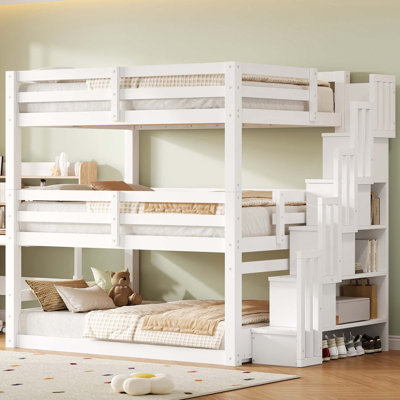 Triple Bunk Bed with Storage Staircase and Separate Design