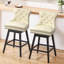 Ensemble de 2 tabourets de bar pivotants, tabourets en cuir de polyuréthane avec devant capitonné à boutons et anneau rétractable, tabourets de bar d'une hauteur de 30 po avec pieds en bois massif pour îlot de cuisine ou bar, beige-773416289-773416292-773416295
