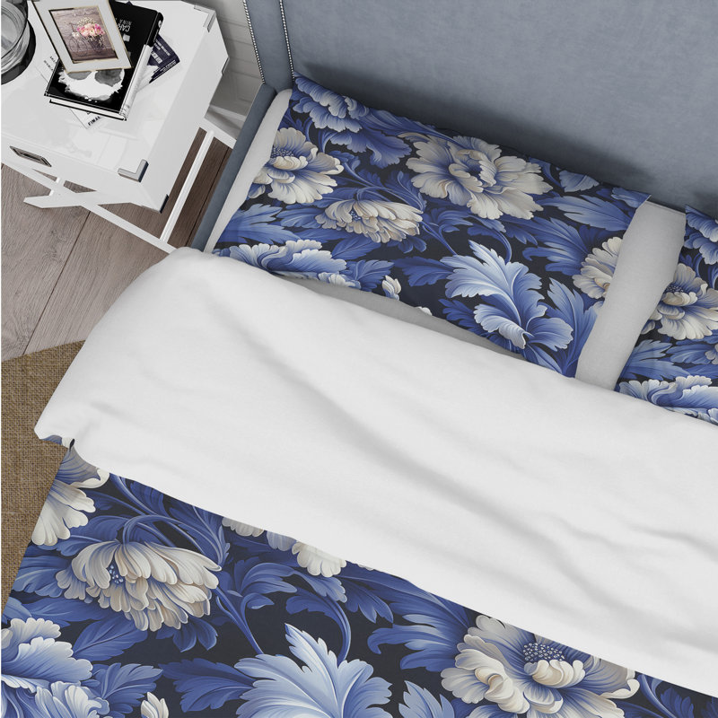 Ensemble de housse de couette Cobalt Blue Damask Victorian, Housse de couette pour grand lit et 2 taies décor