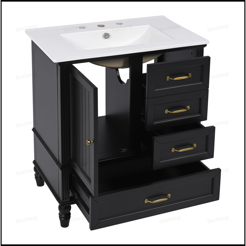 Armoire de meuble-lavabo 30 po avec lavabo, Noir