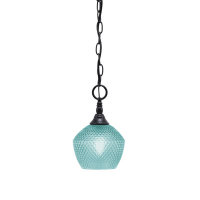 Chain Hung Mini Pendant Shown With 6" Turquoise Textured Glass