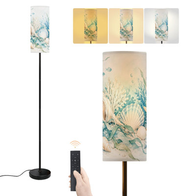 Lampe sur pied moderne à intensité variable avec télécommande et interrupteur au pied, motif étoiles de mer, corail, coquillages et algues. Parfait pour le salon, la chambre ou le bureau.