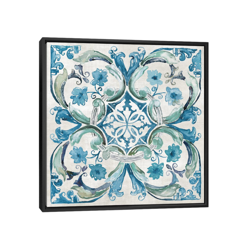 «Carribean Tile I», reproduction sur toile, H 26 po x l 26 po x P 1,5 po, Toile avec cadre noir