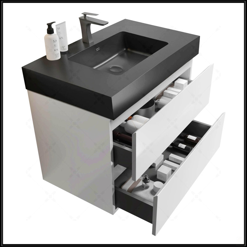 Meuble-lavabo flottant mural 36 po avec lavabo noir une pièce Alice, grand rangement pour salle de bain moderne, pré-assemblé