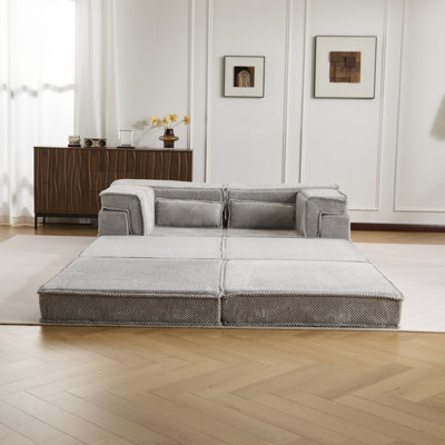 Compression Mahjong Sofa,Convertible Floor Sofa Bed,DIY Boneless Modular Sectional Sofa,No Assembly Required,Circle Fleece Fabric,Oversized 2 Seater W by Latitude Run