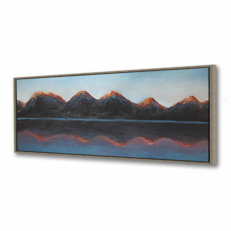 Montagnes et lac calme - Toile encadrée bleue contemporaine, H 61,25 po x l 21,25 po