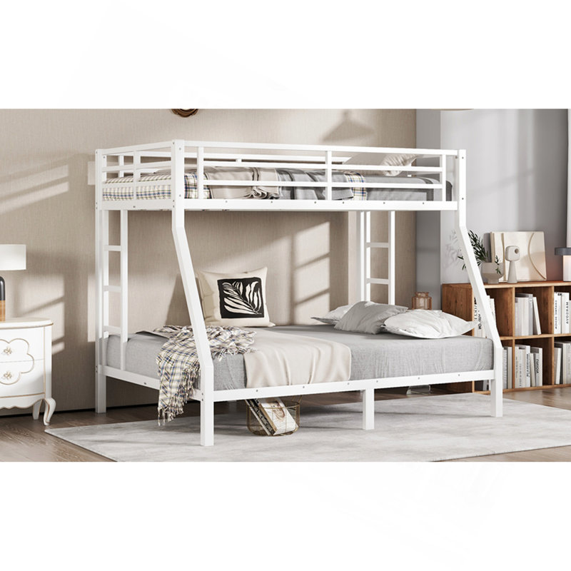 Lit superposé simple au-dessus de double en métal pour les adolescents et les adultes, peu encombrant / sans sommier tapissier, blanc