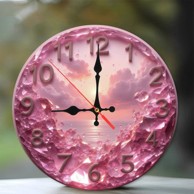 Pink Crystal Clock Face With Sunset