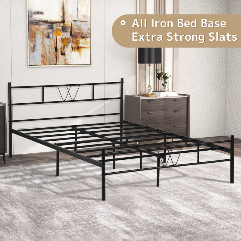 Curtisa Metal Platform Bed Frame with Headboard and Footboard No Boxspring Needed, Full