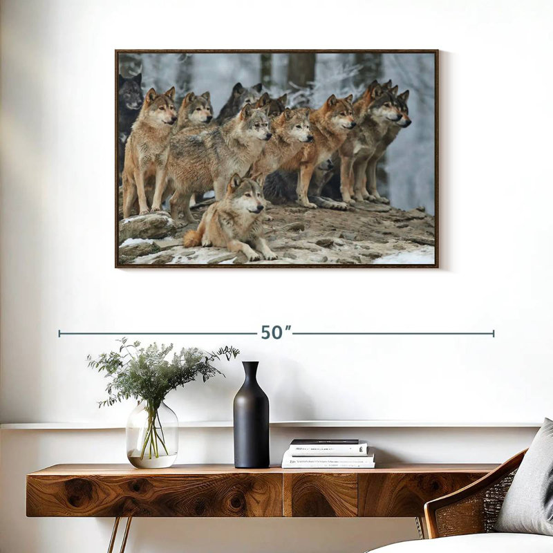 Wild Wolf Pack, 37" X 25", Floating Frame Walnut
