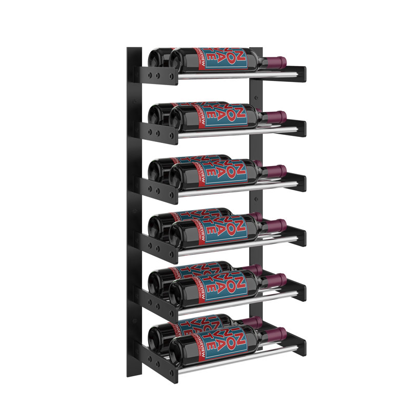 Support à vin mural pour 6 bouteilles Abbie-Marie, Noir/chrome, 5" H x 41" W x 8.25" D