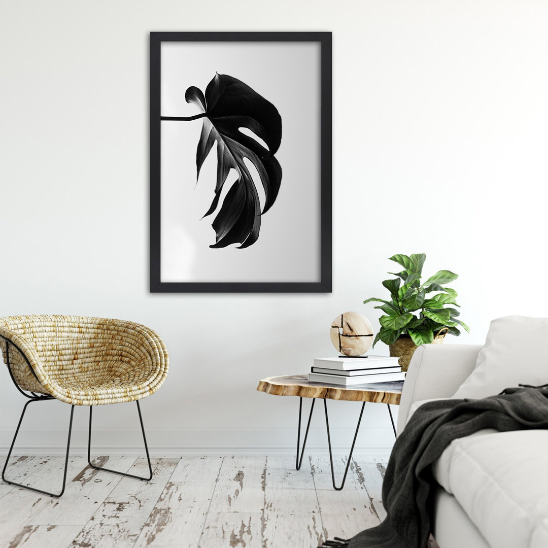 Gerahmter Fotodruck Black and White Monstera Leaf