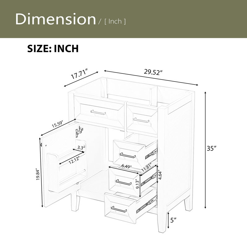 Meuble-lavabo de 30 po sans lavabo, base d'armoire seulement, Vert