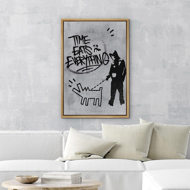 Pop Urban Street " Time Eats Everything Dog Walk ", 36" H x 24" W x 1.5" D, Natural Floater Framed