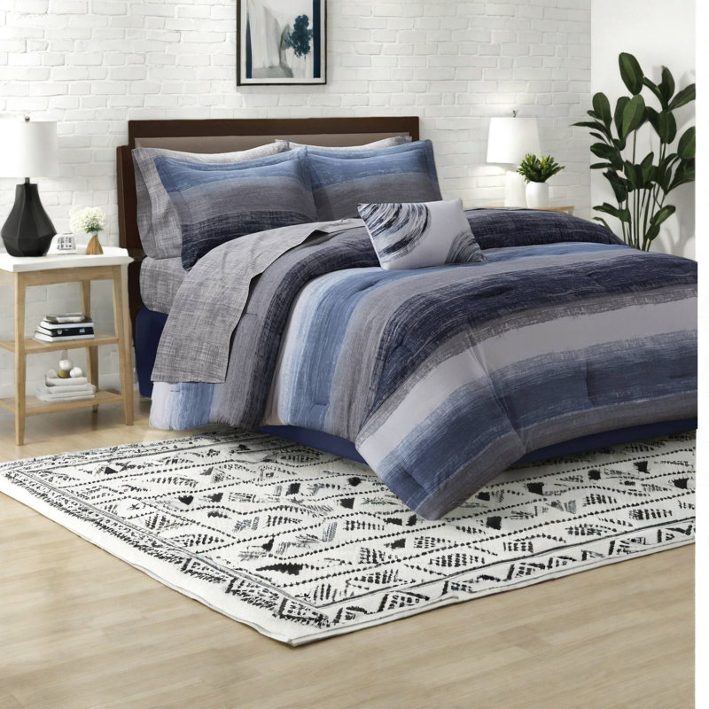 Premium Queen Bedding Sets, Cotton Sheets, Watercolor Stripe For Home